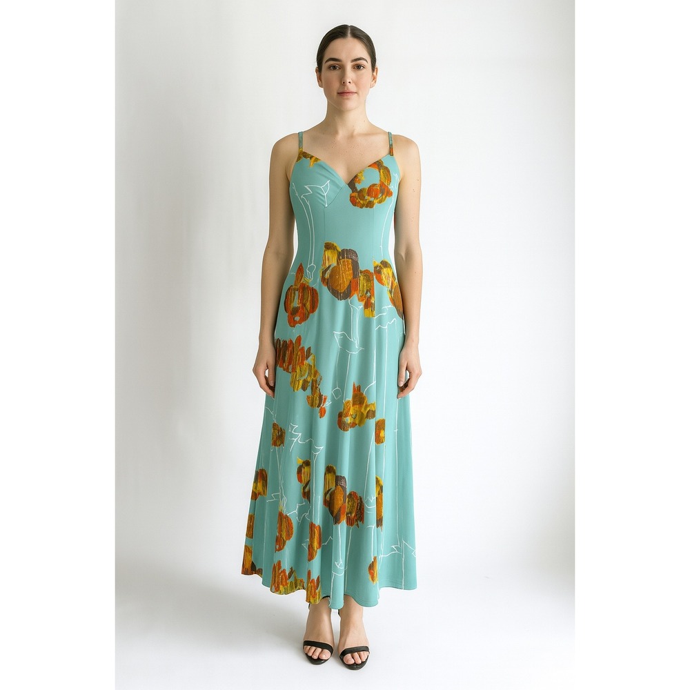 70s vtg‎ Lane Bryant turquoise orange floral pattern maxi dress and bolero set